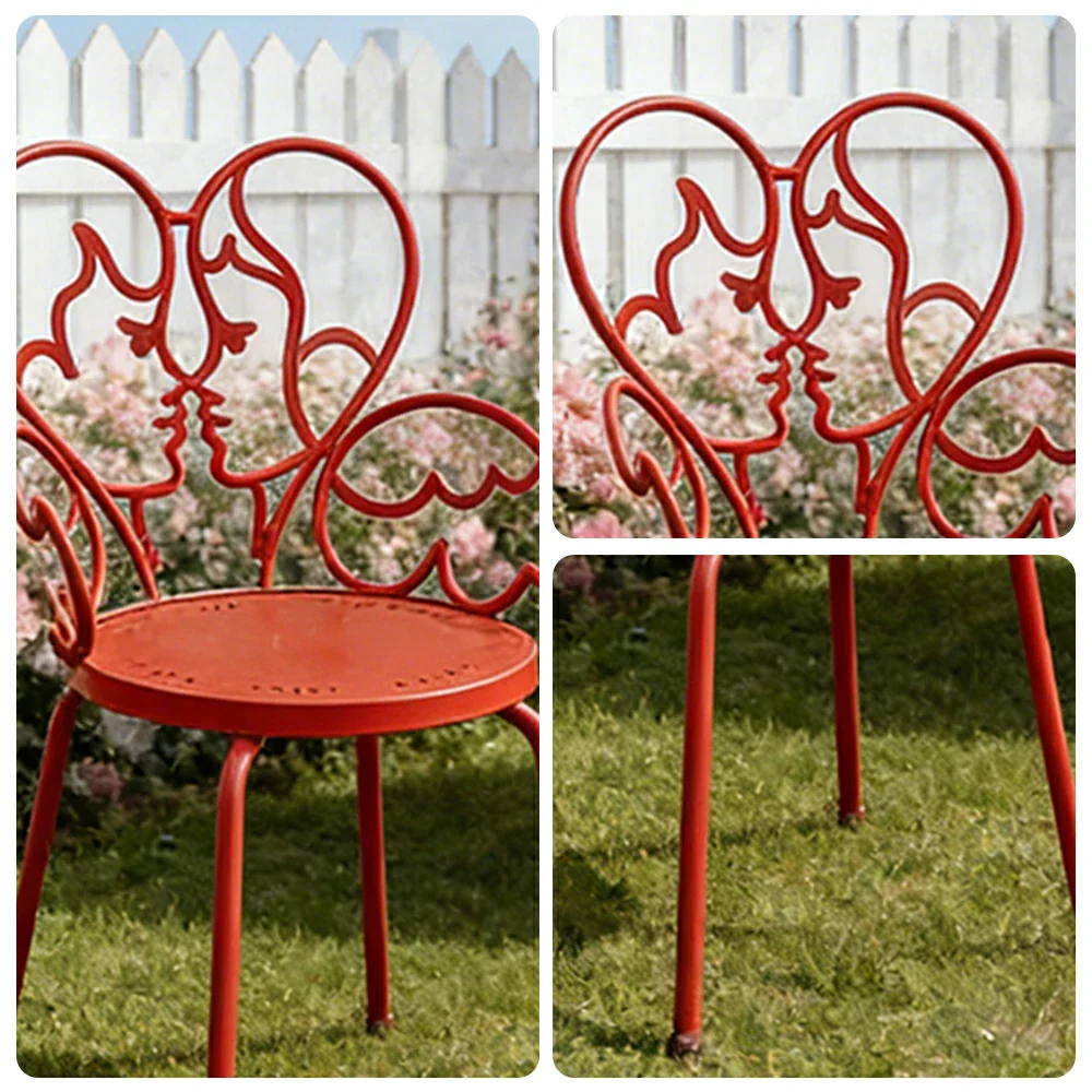 SOLARA Outdoor Dining Chair Lightweight Aluminium Frame Rust-Resistant Finish Romantic Backrest Design - Red - Image 3