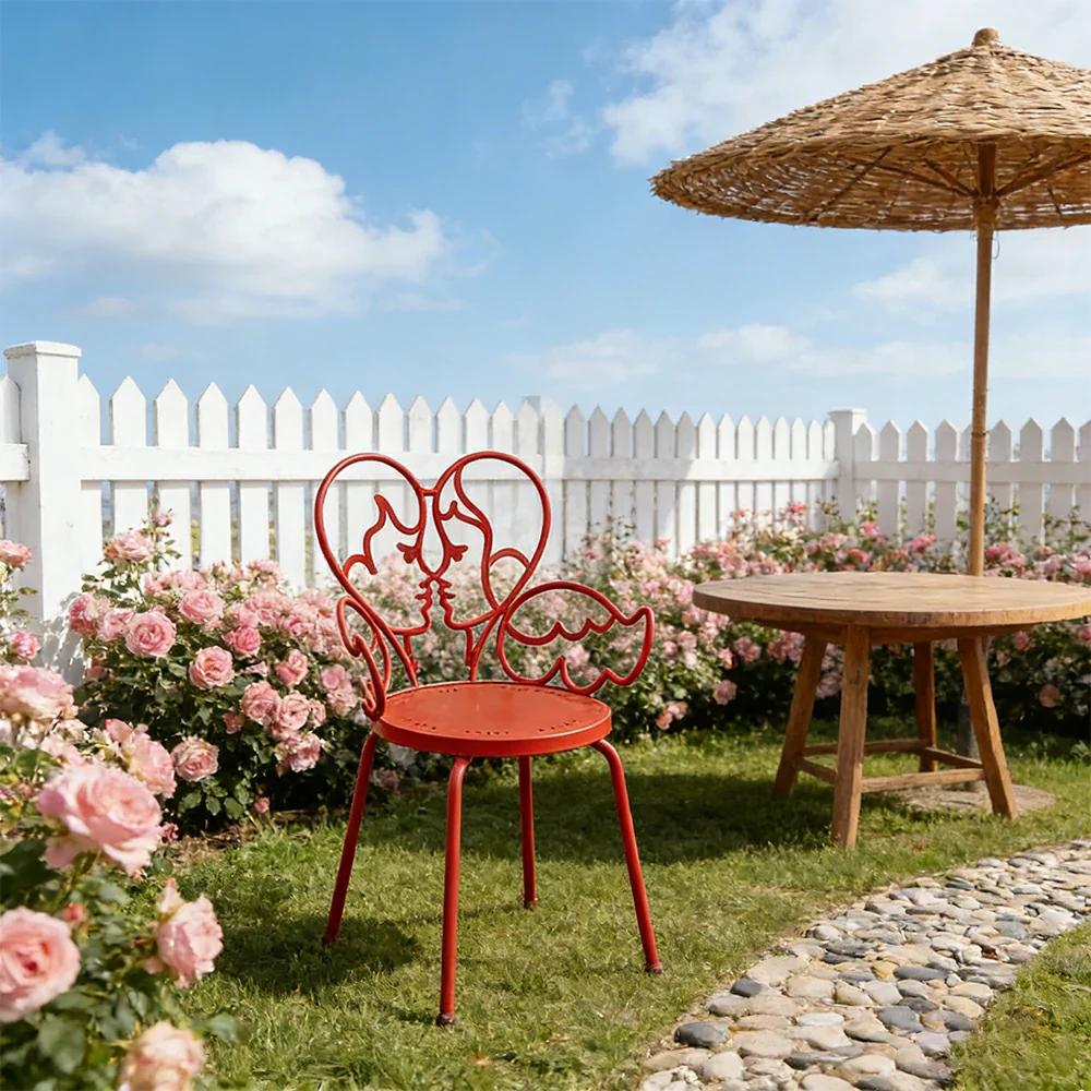 SOLARA Outdoor Dining Chair Lightweight Aluminium Frame Rust-Resistant Finish Romantic Backrest Design - Red - Image 4
