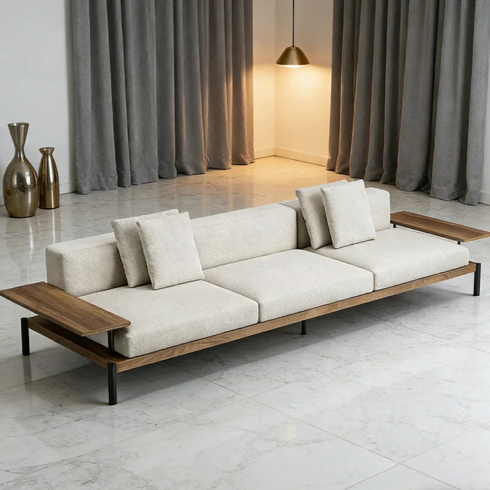 SOLARA Outdoor 3-Seater Sofa - Solid Teak Wood Frame, Waterproof Cushions, Aluminium Legs, Modern Patio Lounge Design - Natural - Image 4