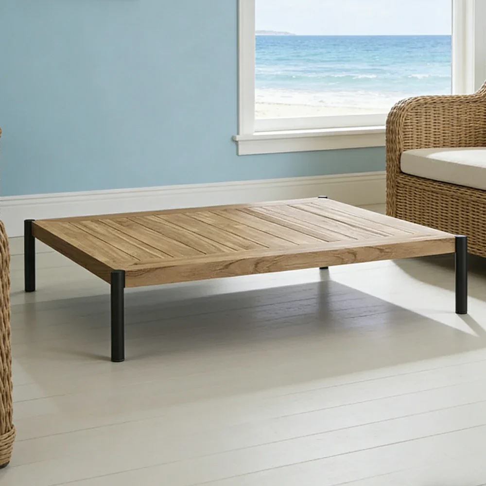 SOLARA Outdoor Rectangular Coffee Table - Solid Teak Wood Top, Aluminium Legs, 23/35cm Height Options, Modern Patio Design - Natural - Image 2