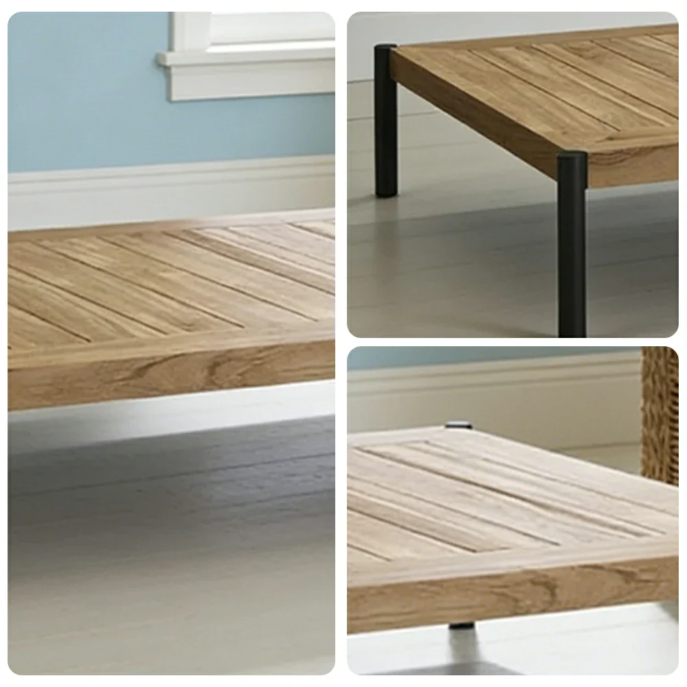 SOLARA Outdoor Rectangular Coffee Table - Solid Teak Wood Top, Aluminium Legs, 23/35cm Height Options, Modern Patio Design - Natural - Image 3