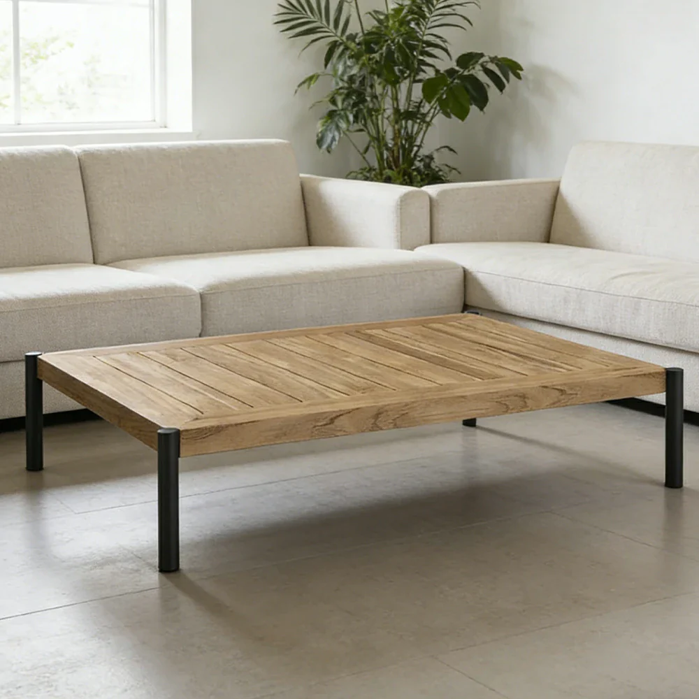 SOLARA Outdoor Rectangular Coffee Table - Solid Teak Wood Top, Aluminium Legs, 23/35cm Height Options, Modern Patio Design - Natural - Image 9