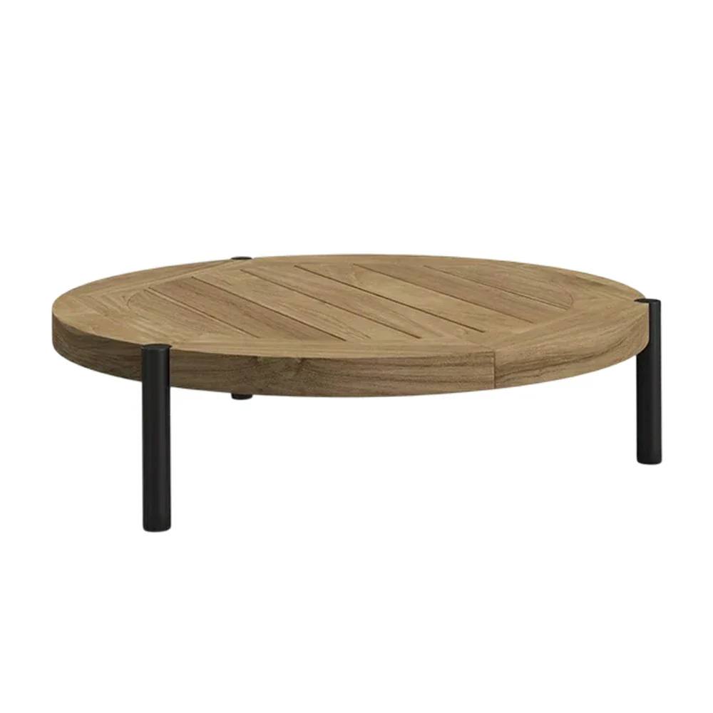 SOLARA Outdoor Round Coffee Table - Solid Teak Wood Top, Aluminium Legs, 23/35cm Height Options, Modern Patio Design - Natural - Image 4