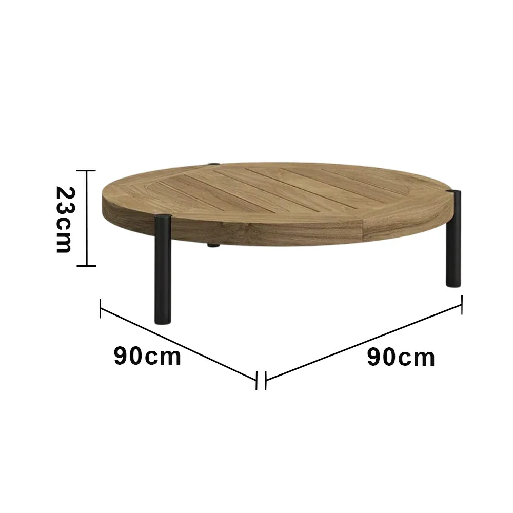 SOLARA Outdoor Round Coffee Table - Solid Teak Wood Top, Aluminium Legs, 23/35cm Height Options, Modern Patio Design - Natural - Image 6