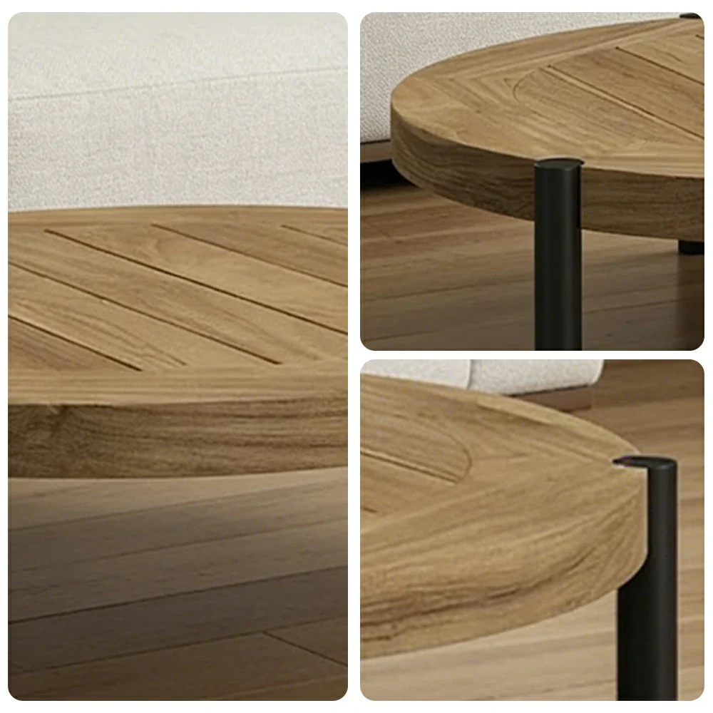 SOLARA Outdoor Round Coffee Table - Solid Teak Wood Top, Aluminium Legs, 23/35cm Height Options, Modern Patio Design - Natural - Image 8