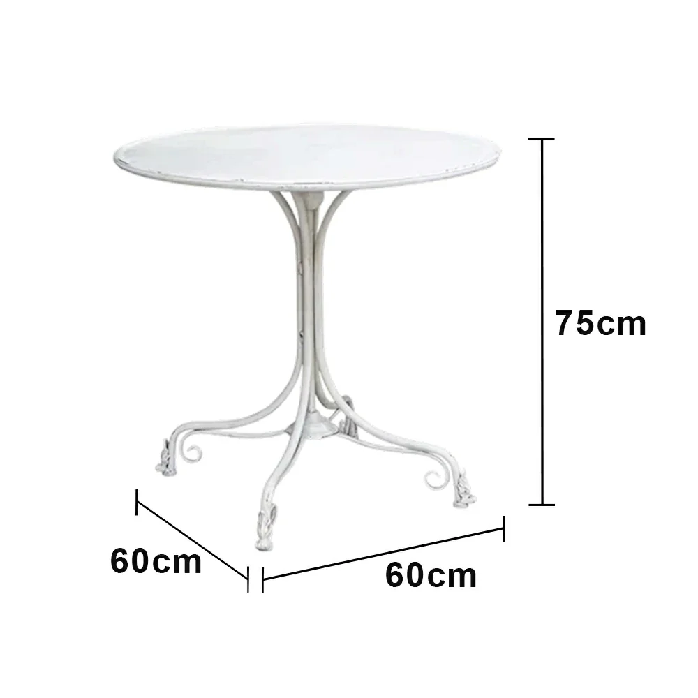 SOLARA 60/80cm Round Dining Table - Vintage French Style Design, Spacious Tabletop with Sturdy Iron Legs, Patio Balcony Indoor Dining Table - White - Image 5