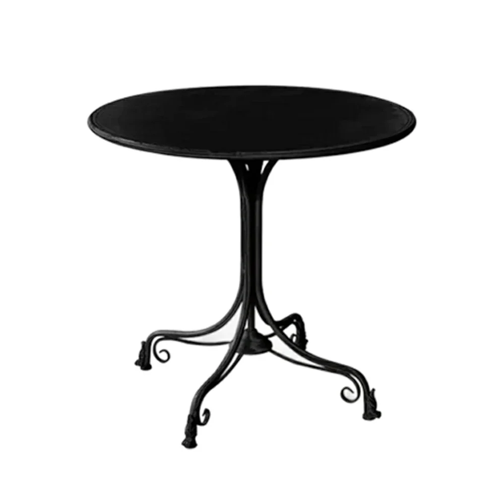 SOLARA 60/80cm Round Dining Table - Vintage French Style Design, Spacious Tabletop with Sturdy Iron Legs, Patio Balcony Indoor Dining Table - Black