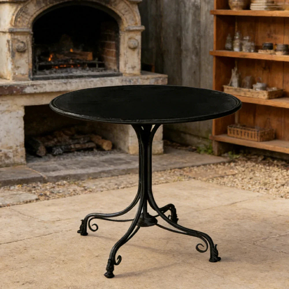 SOLARA 60/80cm Round Dining Table - Vintage French Style Design, Spacious Tabletop with Sturdy Iron Legs, Patio Balcony Indoor Dining Table - Black - Image 4