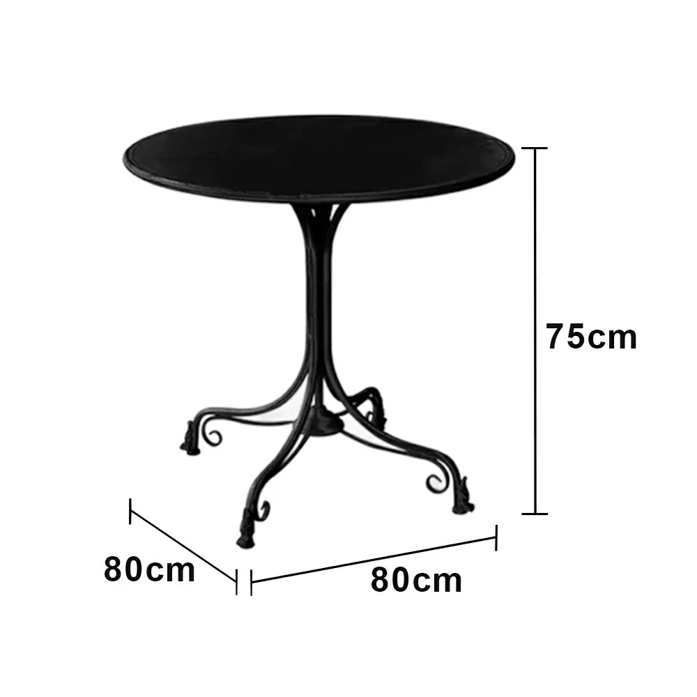 SOLARA 60/80cm Round Dining Table - Vintage French Style Design, Spacious Tabletop with Sturdy Iron Legs, Patio Balcony Indoor Dining Table - Black - Image 6