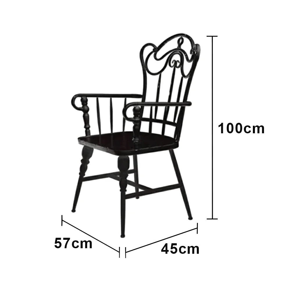 SOLARA Vintage Backrest Chair - Solid Fir Wood Seat, Durable Iron Frame, French Retro Style, Stable Patio Balcony Dining Chair - Black - Image 5
