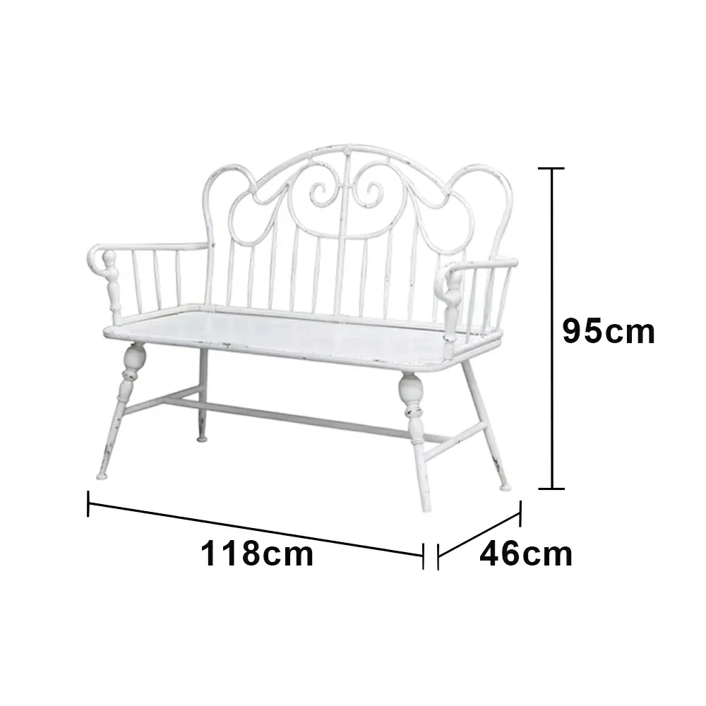 SOLARA Vintage Backrest Bench - Solid Fir Wood Seat, Durable Iron Frame, French Retro Style, Stable Patio Balcony Dining Chair - White - Image 5
