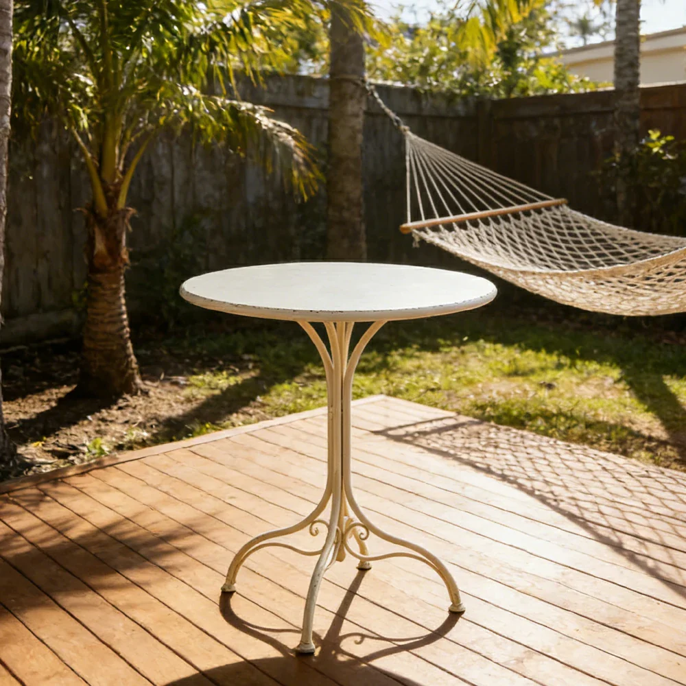 SOLARA Dining Table - Vintage French Style Design, Spacious Tabletop with Sturdy Iron Legs, Patio Balcony Indoor Dining Table - Image 2