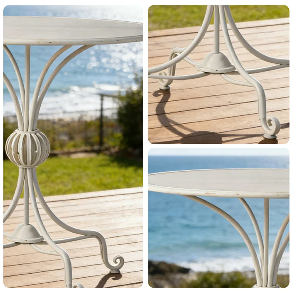 SOLARA Vintage Dining Table - Spacious Tabletop, Durable Iron Legs, Patio Balcony Garden Indoor Outdoor Table - Image 3