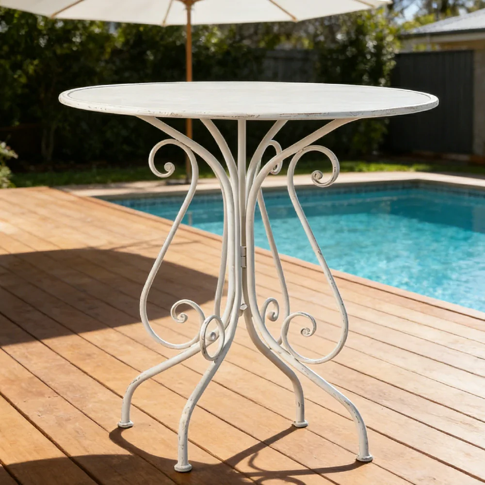 SOLARA French Vintage Table - Distressed Style Top, Strong Iron Frame, Patio Balcony Indoor Dining Table - Image 2