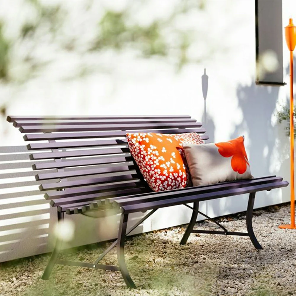 SOLARA 150/200cm Outdoor Bench - High-Strength Iron Frame, Weather-Resistant Coating, Modern Curved Design, Perfect for Gardens, Patios & Commercial Spaces - Blue - Image 4