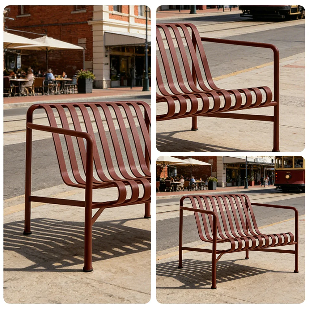 SOLARA Outdoor Metal Seating Collection - Bench, Lounger, Bar Stool & Dining Chair, Heavy-Duty Steel Frame, Weather-Resistant Finish - Wine - Image 23