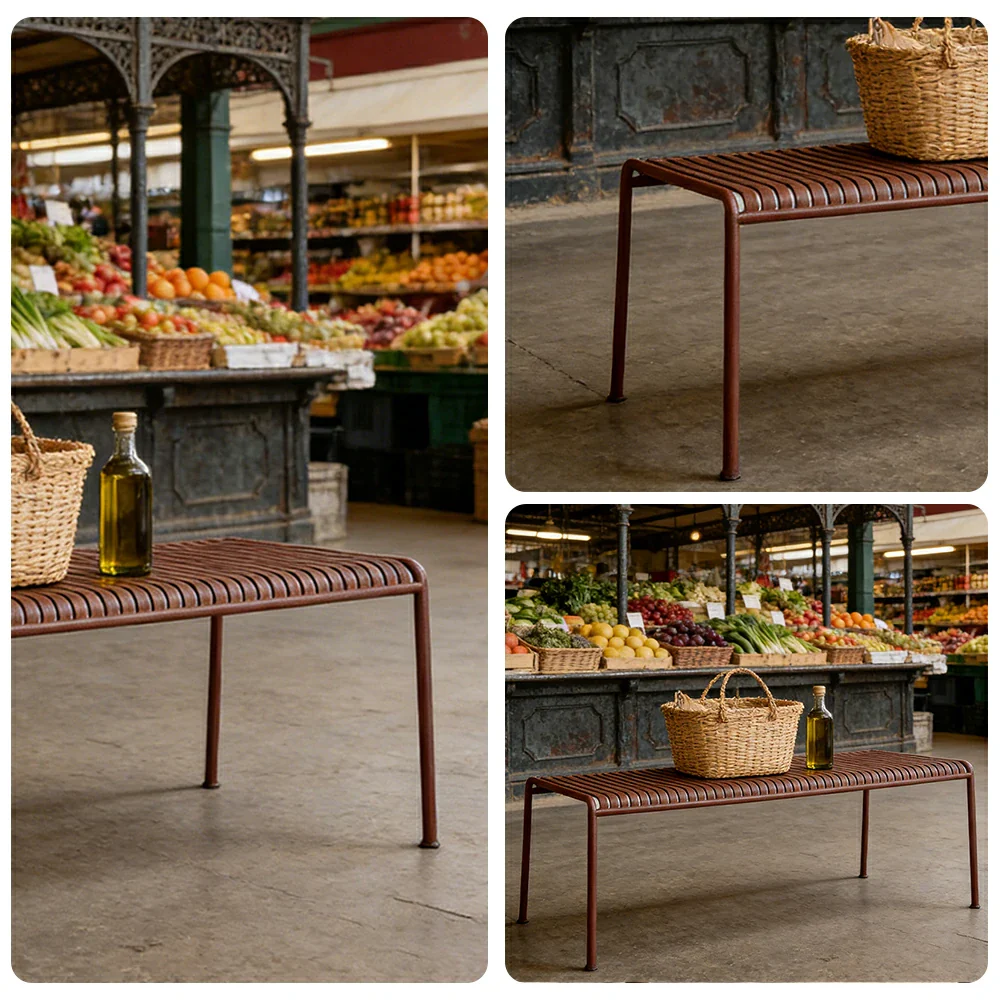 SOLARA Outdoor Metal Furniture Collection - Coffee Table, Long Table, Low Table & Dining Table, Heavy-Duty Steel Frame, Weather-Resistant Finish - Wine - Image 8