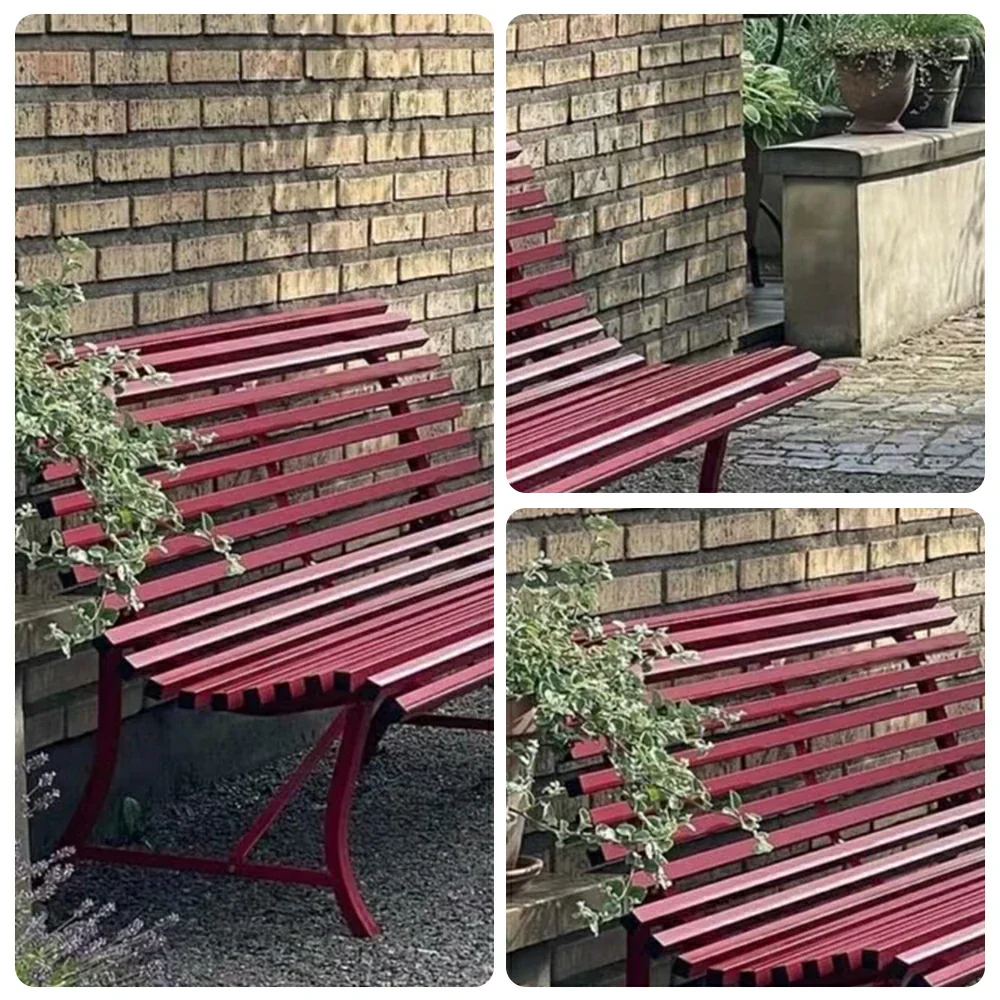 SOLARA 150/200cm Outdoor Bench - High-Strength Iron Frame, Weather-Resistant Coating, Modern Curved Design, Perfect for Gardens, Patios & Commercial Spaces - Red - Image 3