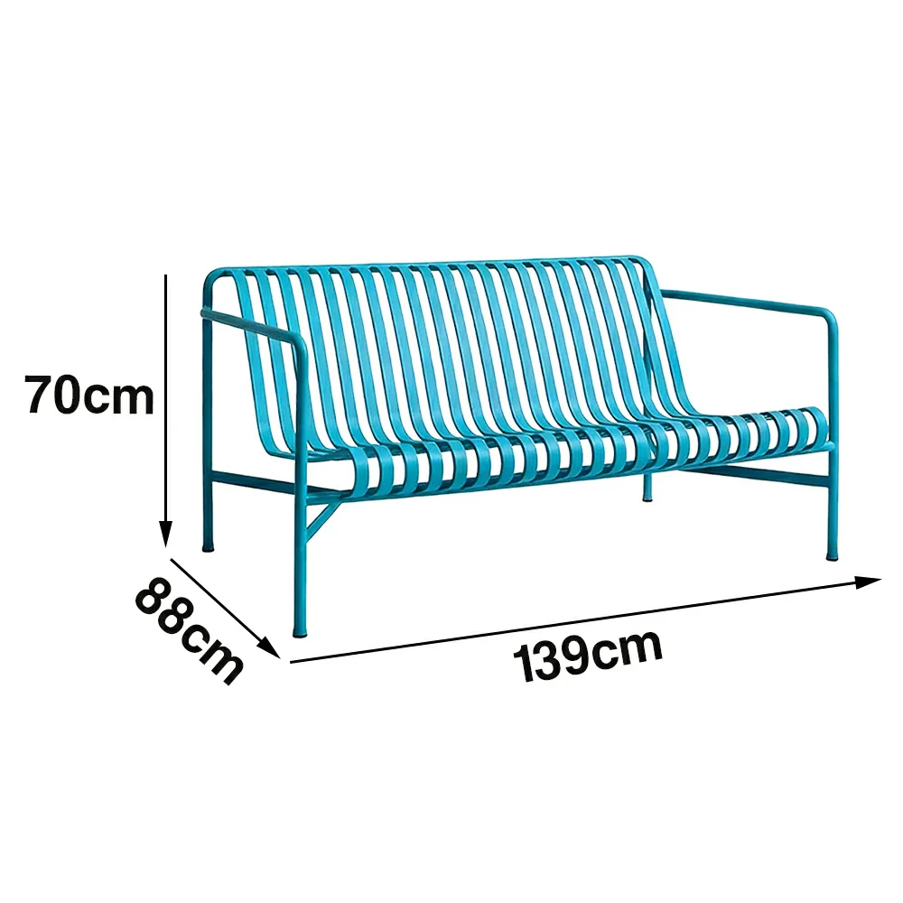 SOLARA Outdoor Metal Seating Collection - Bench, Lounger, Bar Stool & Dining Chair, Heavy-Duty Steel Frame, Weather-Resistant Finish - Light Blue - Image 10