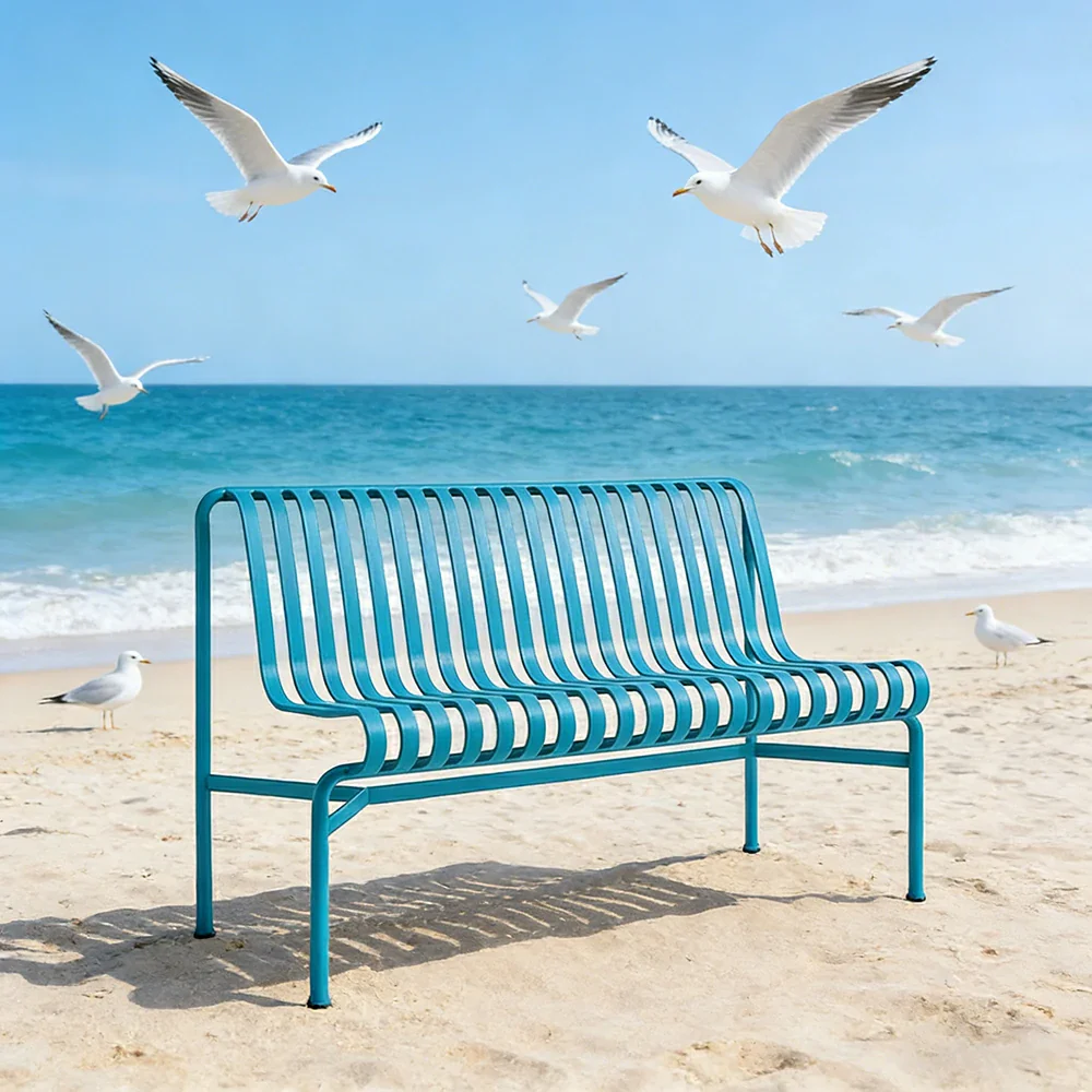 SOLARA Outdoor Metal Seating Collection - Bench, Lounger, Bar Stool & Dining Chair, Heavy-Duty Steel Frame, Weather-Resistant Finish - Light Blue - Image 12