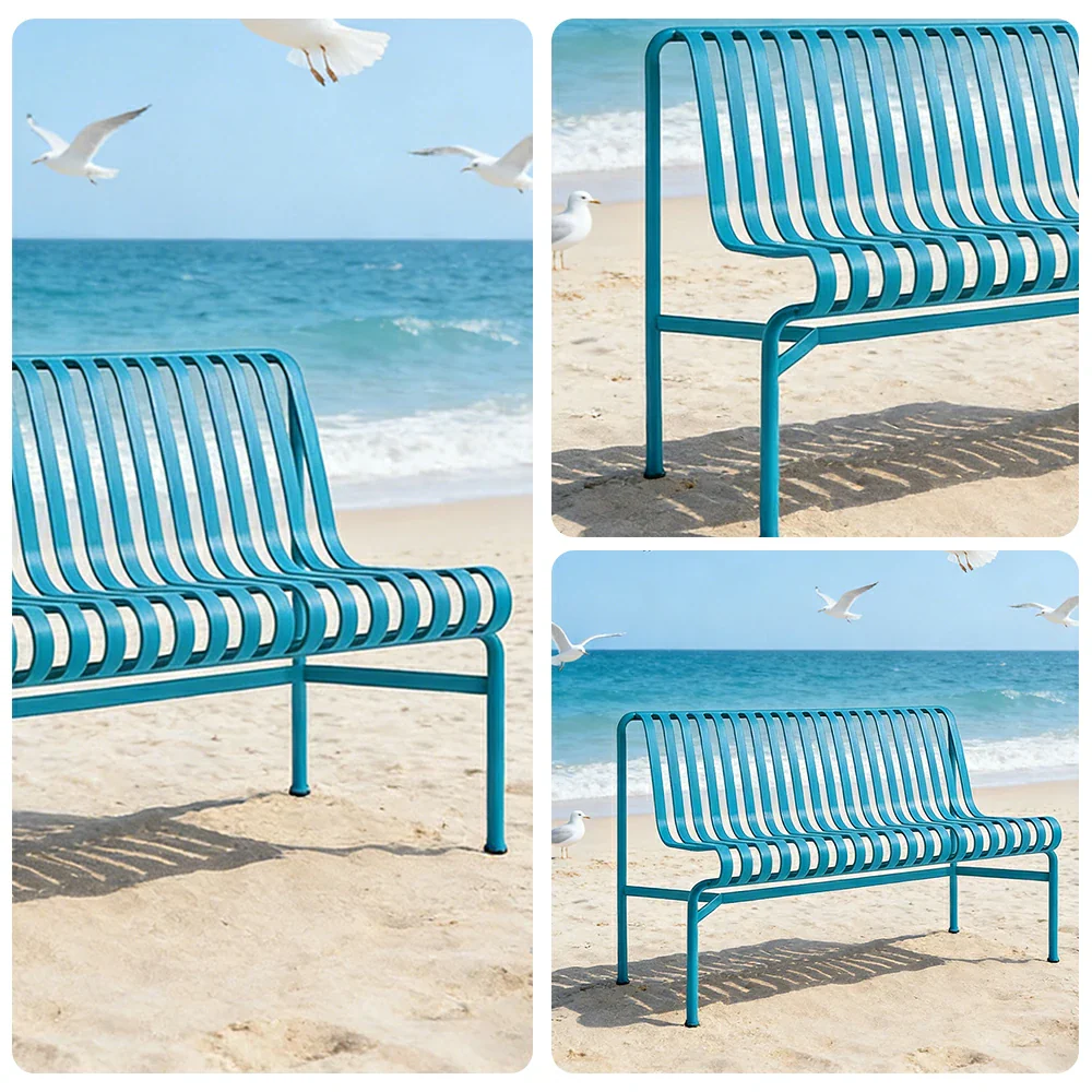 SOLARA Outdoor Metal Seating Collection - Bench, Lounger, Bar Stool & Dining Chair, Heavy-Duty Steel Frame, Weather-Resistant Finish - Light Blue - Image 13
