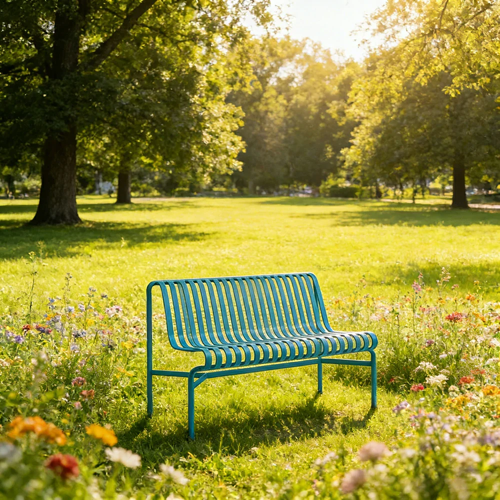SOLARA Outdoor Metal Seating Collection - Bench, Lounger, Bar Stool & Dining Chair, Heavy-Duty Steel Frame, Weather-Resistant Finish - Light Blue - Image 14