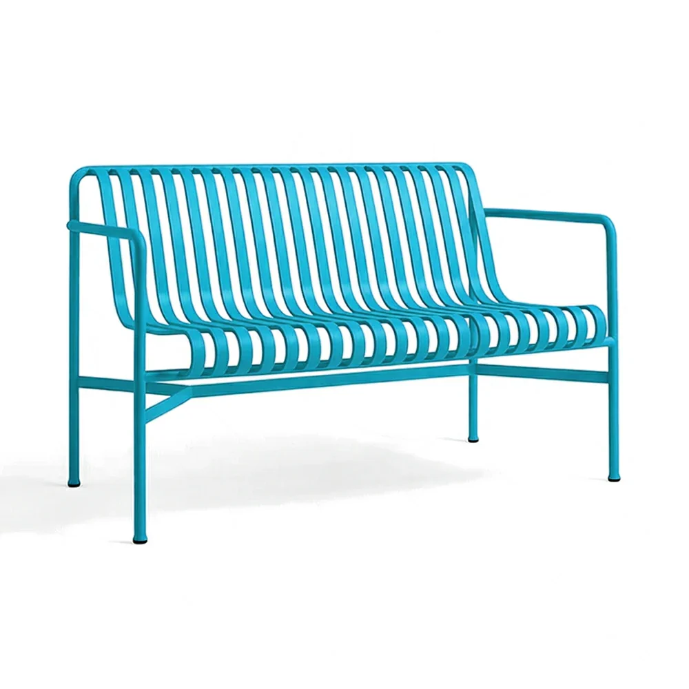 SOLARA Outdoor Metal Seating Collection - Bench, Lounger, Bar Stool & Dining Chair, Heavy-Duty Steel Frame, Weather-Resistant Finish - Light Blue - Image 16