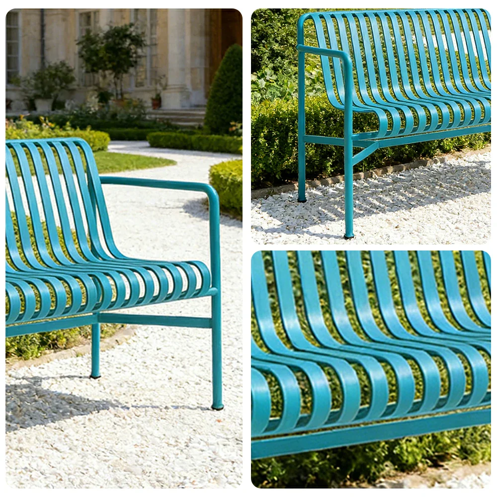 SOLARA Outdoor Metal Seating Collection - Bench, Lounger, Bar Stool & Dining Chair, Heavy-Duty Steel Frame, Weather-Resistant Finish - Light Blue - Image 18
