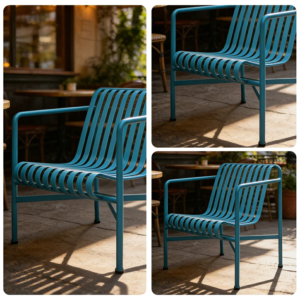 SOLARA Outdoor Metal Seating Collection - Bench, Lounger, Bar Stool & Dining Chair, Heavy-Duty Steel Frame, Weather-Resistant Finish - Light Blue - Image 23