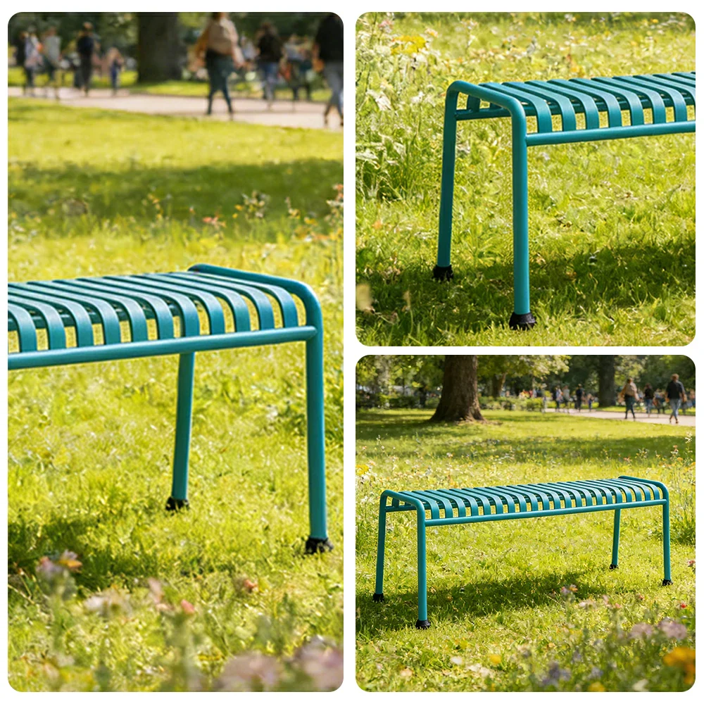 SOLARA Outdoor Metal Seating Collection - Bench, Lounger, Bar Stool & Dining Chair, Heavy-Duty Steel Frame, Weather-Resistant Finish - Light Blue - Image 3