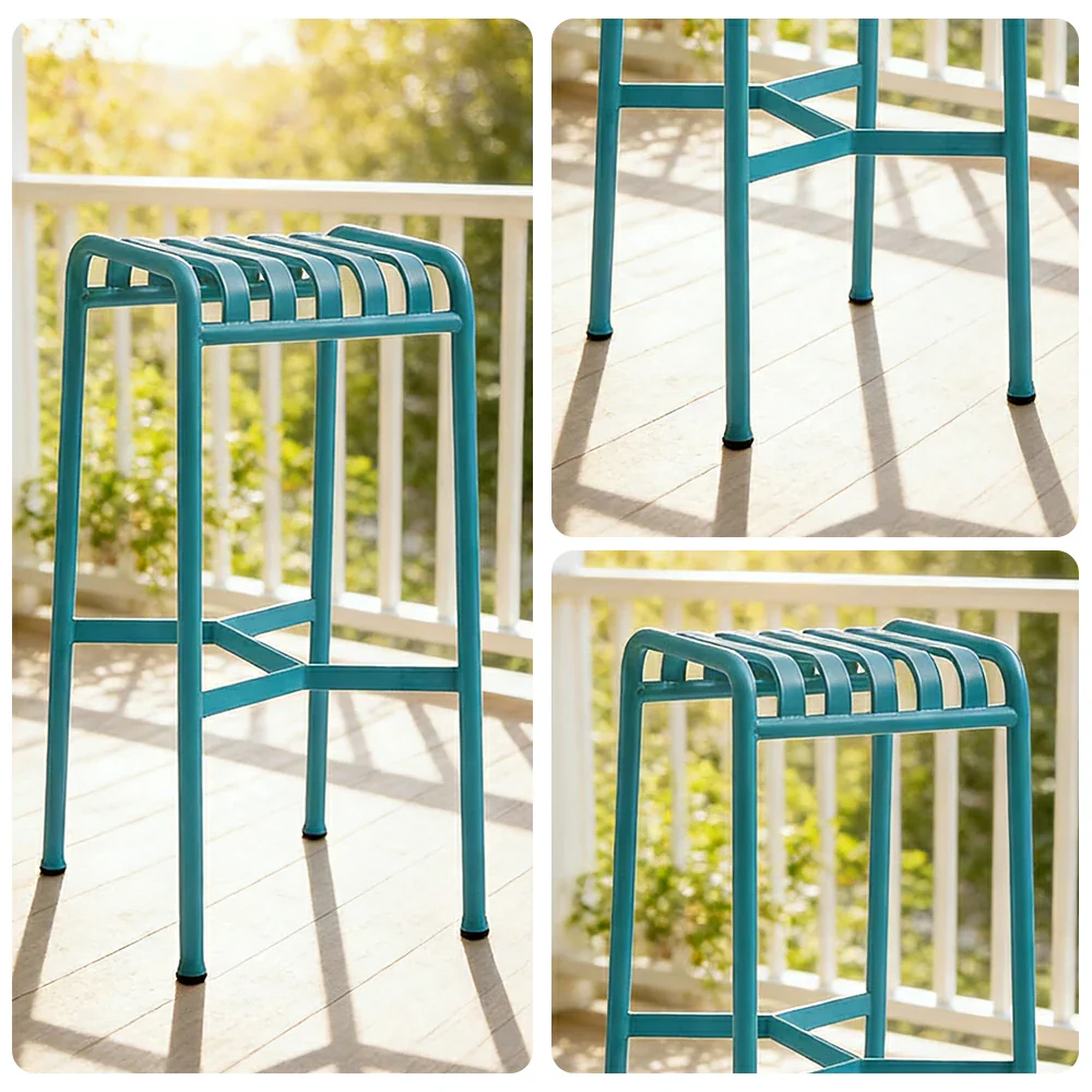 SOLARA Outdoor Metal Seating Collection - Bench, Lounger, Bar Stool & Dining Chair, Heavy-Duty Steel Frame, Weather-Resistant Finish - Light Blue - Image 33
