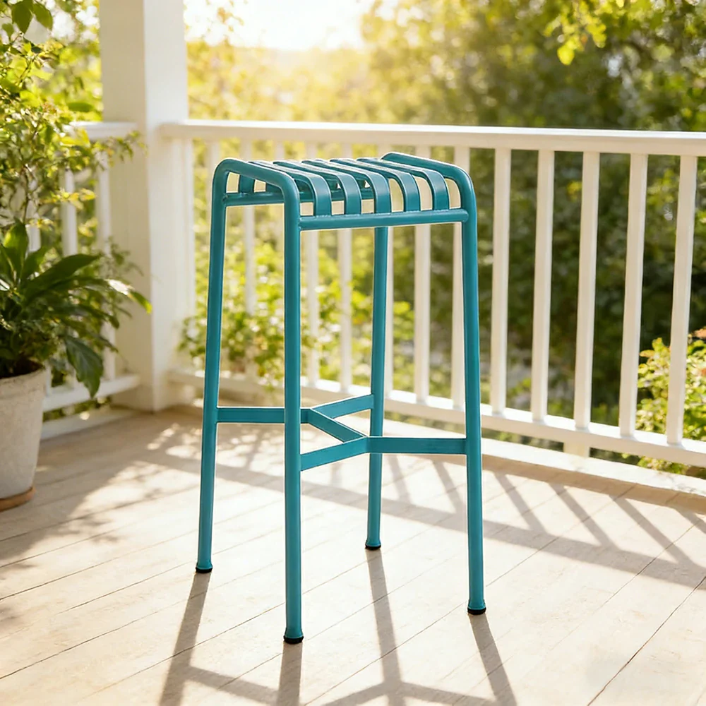 SOLARA Outdoor Metal Seating Collection - Bench, Lounger, Bar Stool & Dining Chair, Heavy-Duty Steel Frame, Weather-Resistant Finish - Light Blue - Image 34
