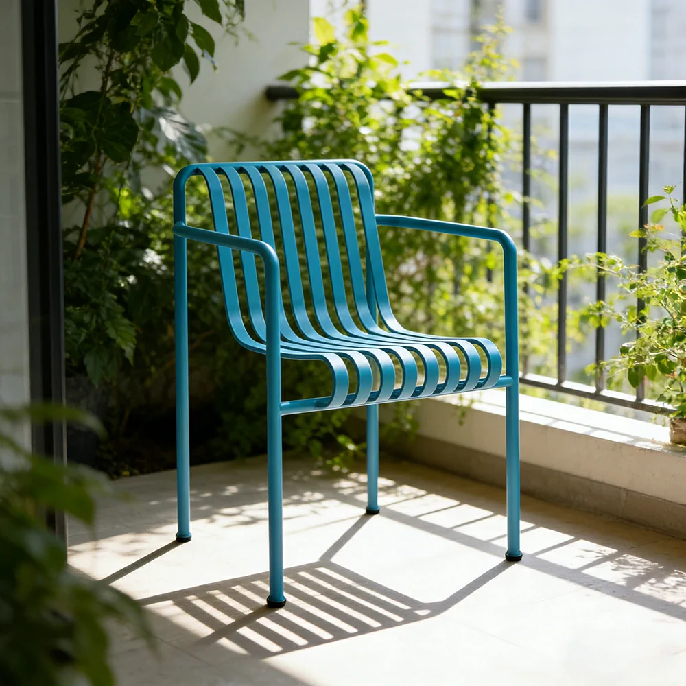 SOLARA Outdoor Metal Seating Collection - Bench, Lounger, Bar Stool & Dining Chair, Heavy-Duty Steel Frame, Weather-Resistant Finish - Light Blue - Image 37