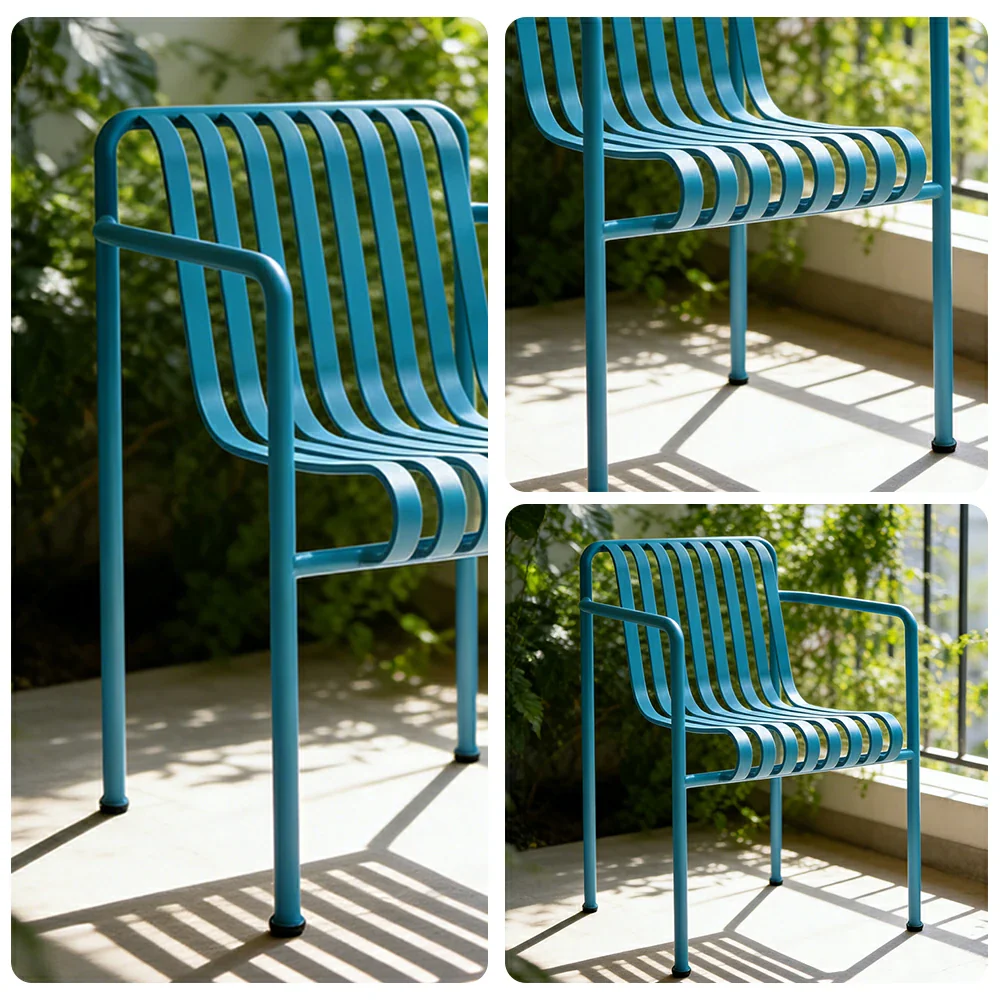 SOLARA Outdoor Metal Seating Collection - Bench, Lounger, Bar Stool & Dining Chair, Heavy-Duty Steel Frame, Weather-Resistant Finish - Light Blue - Image 38