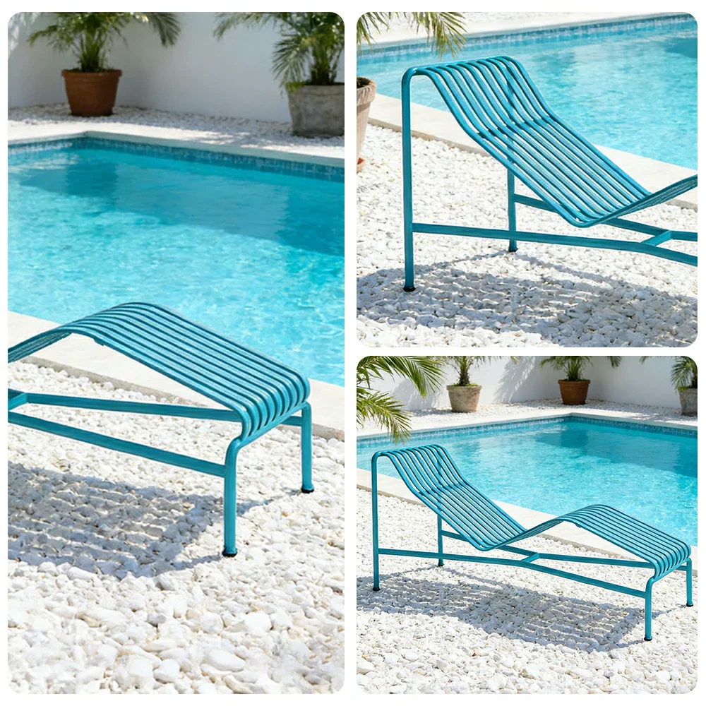 SOLARA Outdoor Metal Seating Collection - Bench, Lounger, Bar Stool & Dining Chair, Heavy-Duty Steel Frame, Weather-Resistant Finish - Light Blue - Image 43