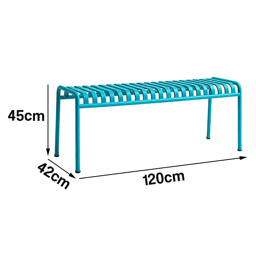 SOLARA Outdoor Metal Seating Collection - Bench, Lounger, Bar Stool & Dining Chair, Heavy-Duty Steel Frame, Weather-Resistant Finish - Light Blue - Image 5