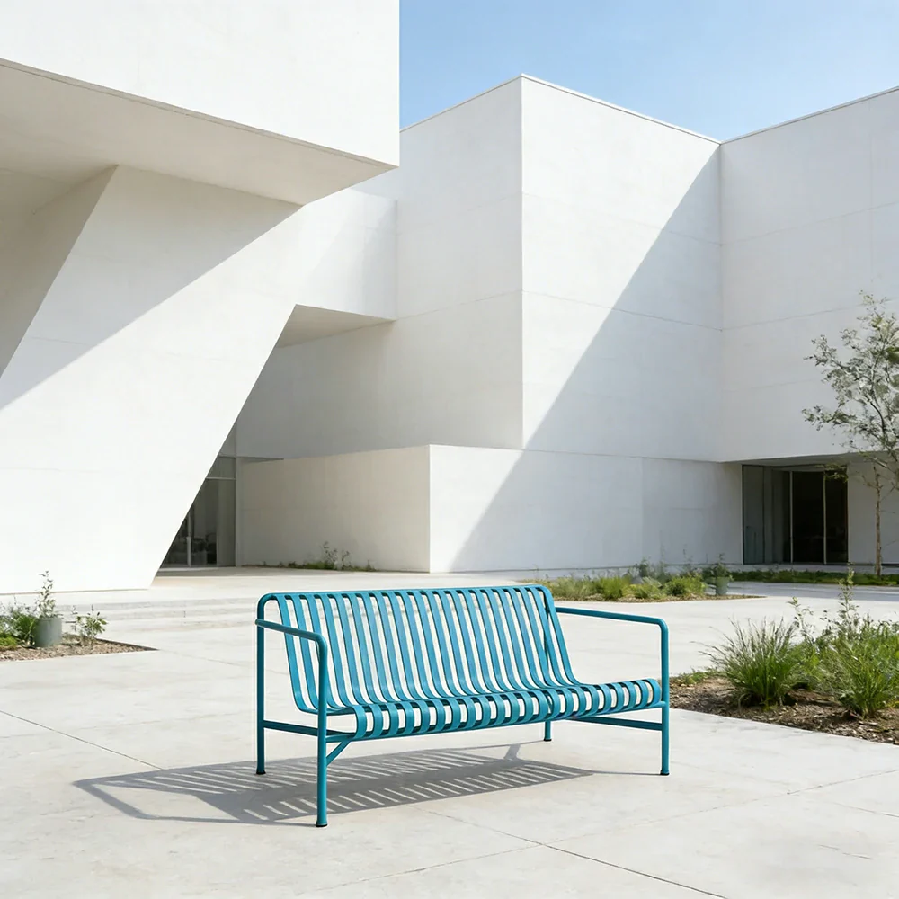 SOLARA Outdoor Metal Seating Collection - Bench, Lounger, Bar Stool & Dining Chair, Heavy-Duty Steel Frame, Weather-Resistant Finish - Light Blue - Image 7