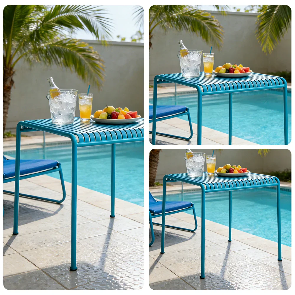 SOLARA Outdoor Metal Furniture Collection - Coffee Table, Long Table, Low Table & Dining Table, Heavy-Duty Steel Frame, Weather-Resistant Finish - Light Blue - Image 18