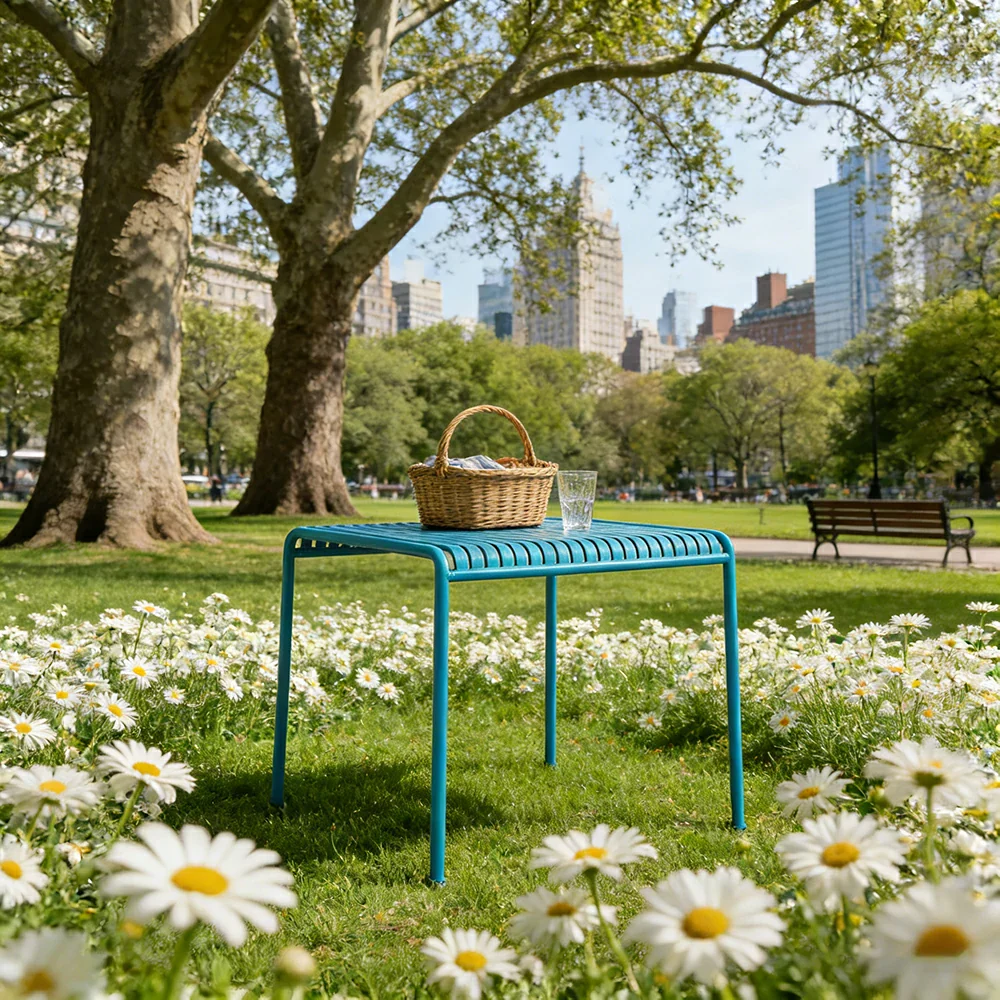 SOLARA Outdoor Metal Furniture Collection - Coffee Table, Long Table, Low Table & Dining Table, Heavy-Duty Steel Frame, Weather-Resistant Finish - Light Blue - Image 19