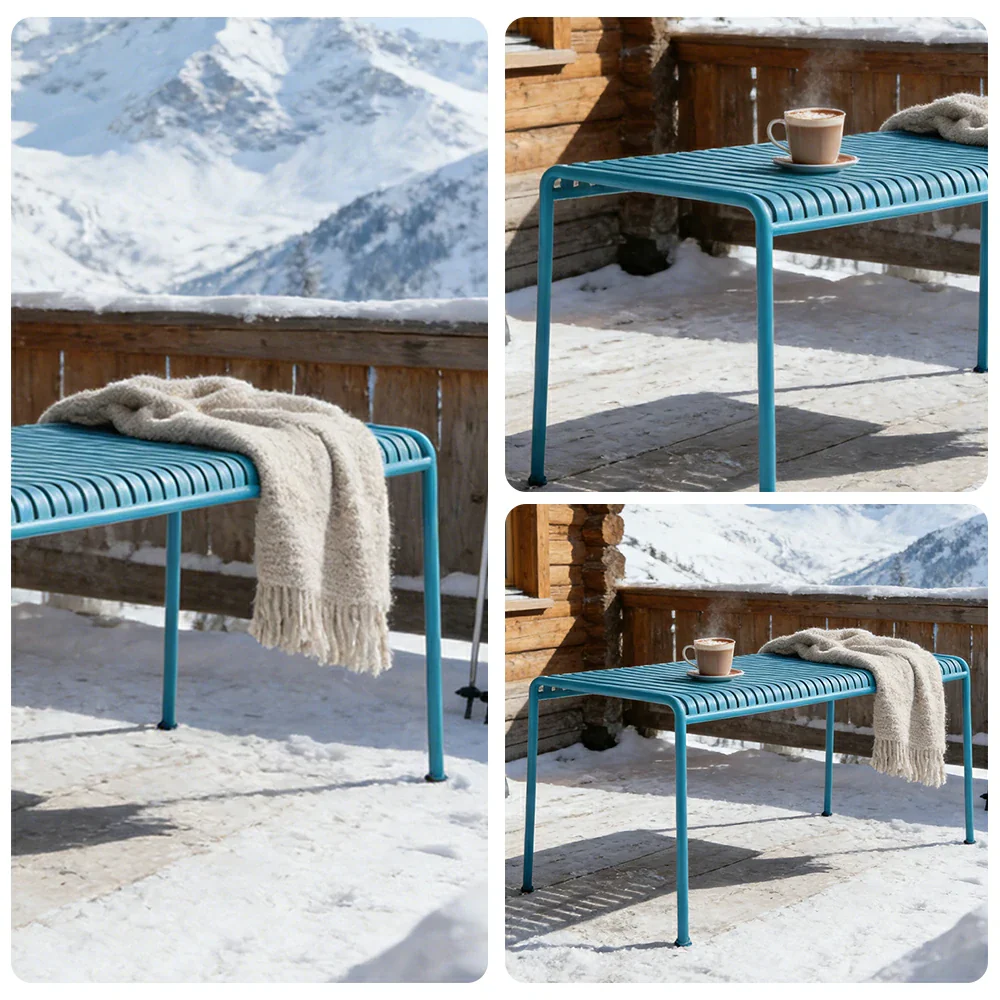 SOLARA Outdoor Metal Furniture Collection - Coffee Table, Long Table, Low Table & Dining Table, Heavy-Duty Steel Frame, Weather-Resistant Finish - Light Blue - Image 8