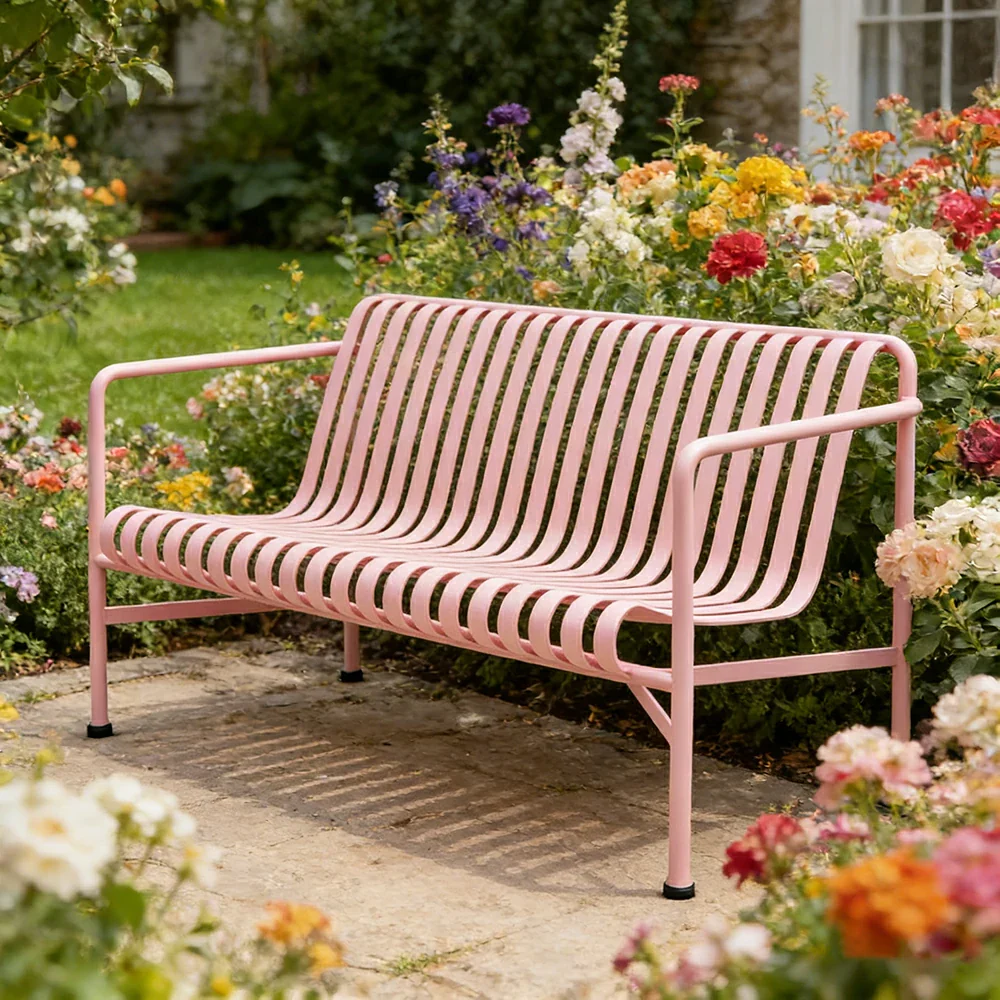 SOLARA Outdoor Metal Furniture Collection - Dining Table, Dining Chair & Lounger, Heavy-Duty Steel Frame, Weather-Resistant Finish - Pink - Image 4