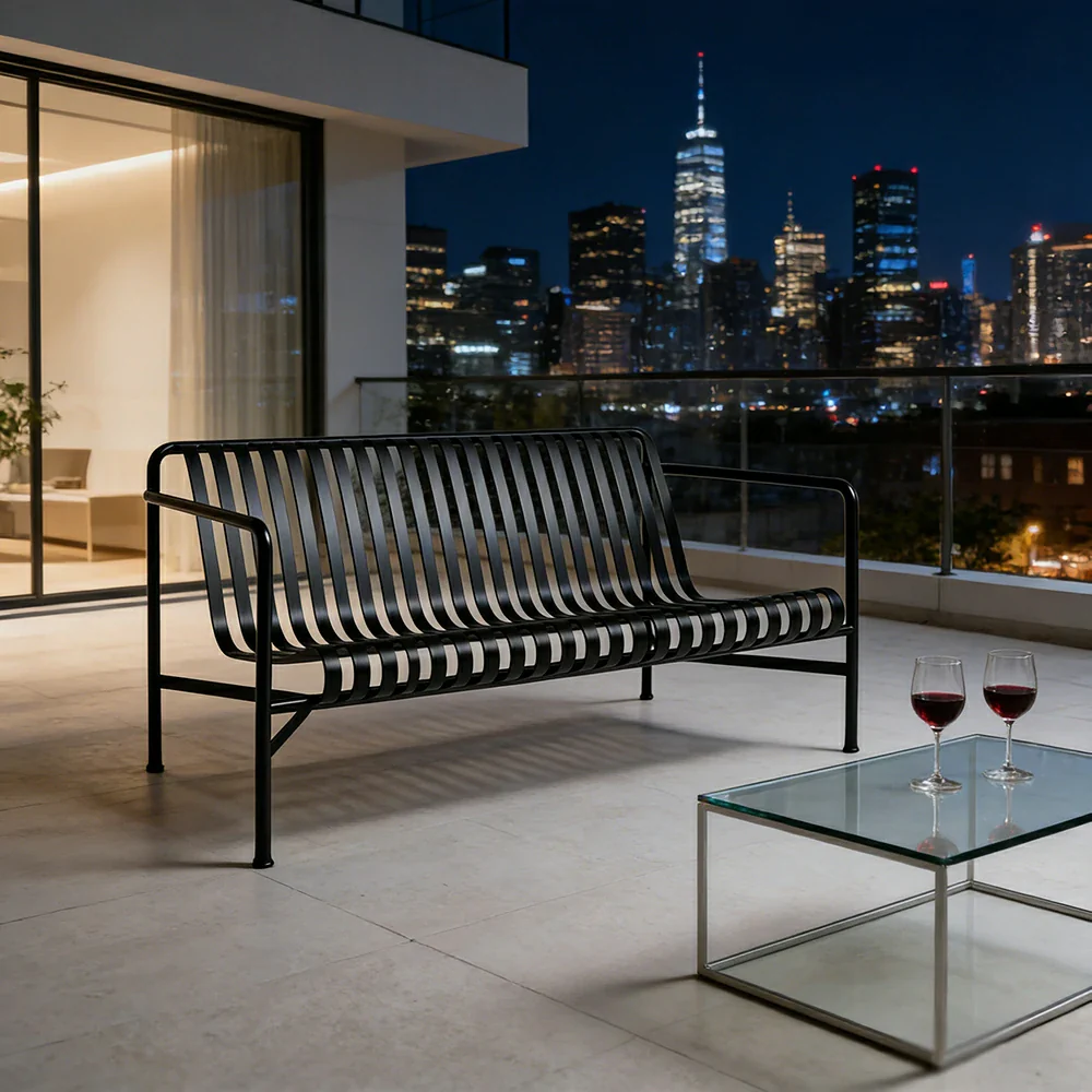 SOLARA Outdoor Metal Furniture Collection - Dining Table, Dining Chair & Lounger, Heavy-Duty Steel Frame, Weather-Resistant Finish - Black - Image 2