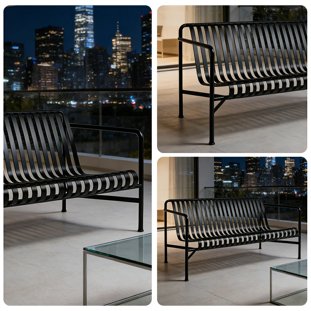 SOLARA Outdoor Metal Furniture Collection - Dining Table, Dining Chair & Lounger, Heavy-Duty Steel Frame, Weather-Resistant Finish - Black - Image 3