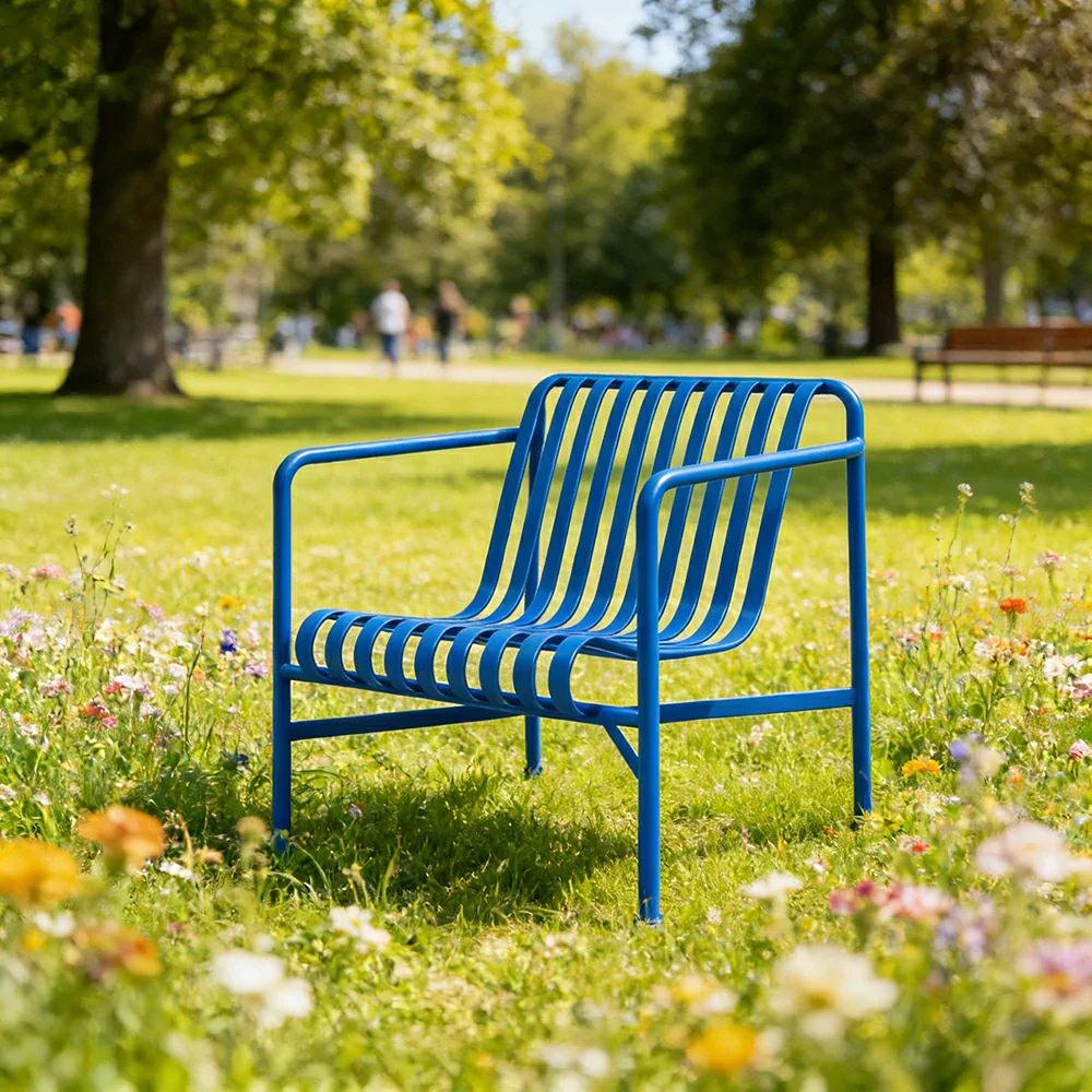 SOLARA Outdoor Metal Furniture Collection - Dining Table, Dining Chair & Lounger, Heavy-Duty Steel Frame, Weather-Resistant Finish - Blue - Image 19