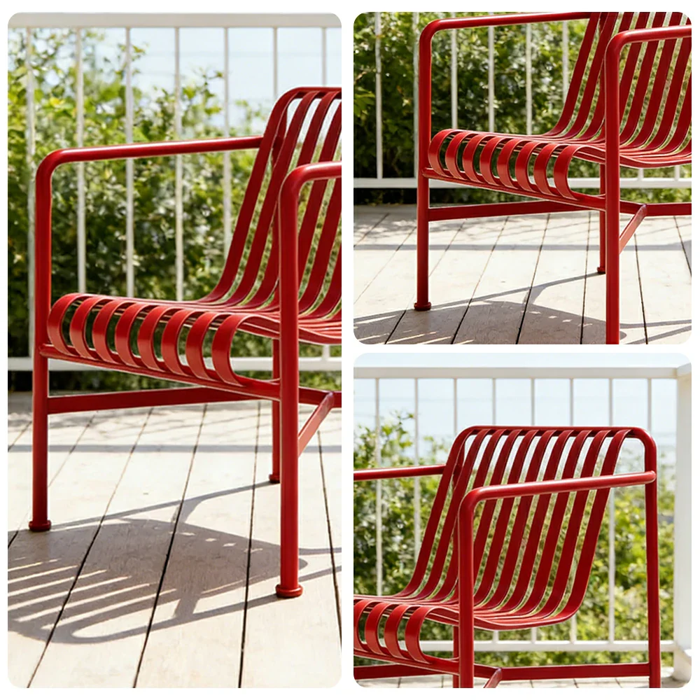 SOLARA Outdoor Metal Furniture Collection - Dining Table, Dining Chair & Lounger, Heavy-Duty Steel Frame, Weather-Resistant Finish - Red - Image 18