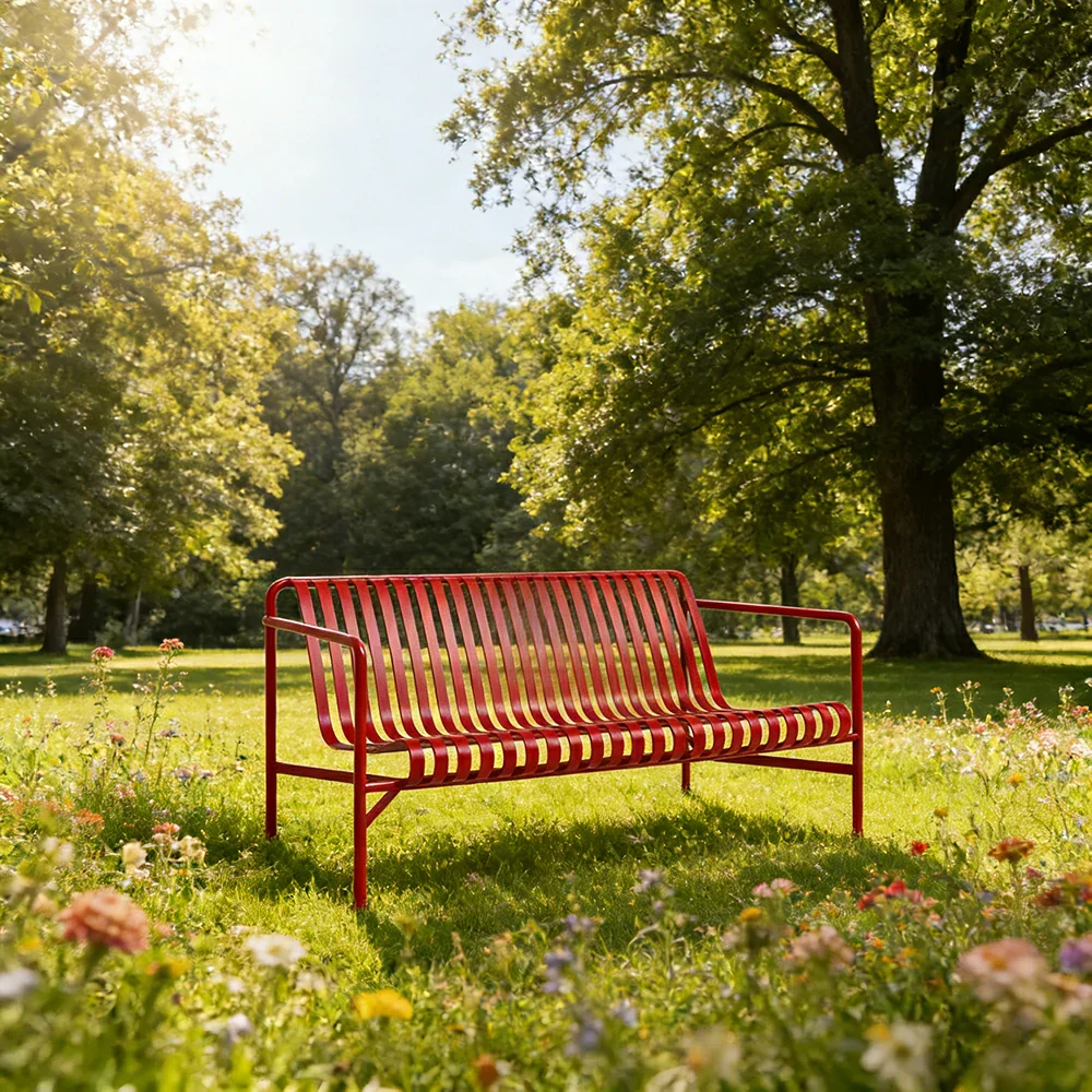 SOLARA Outdoor Metal Furniture Collection - Dining Table, Dining Chair & Lounger, Heavy-Duty Steel Frame, Weather-Resistant Finish - Red - Image 2