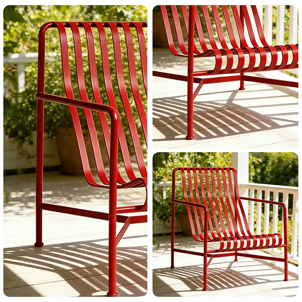 SOLARA Outdoor Metal Furniture Collection - Dining Table, Dining Chair & Lounger, Heavy-Duty Steel Frame, Weather-Resistant Finish - Red - Image 23