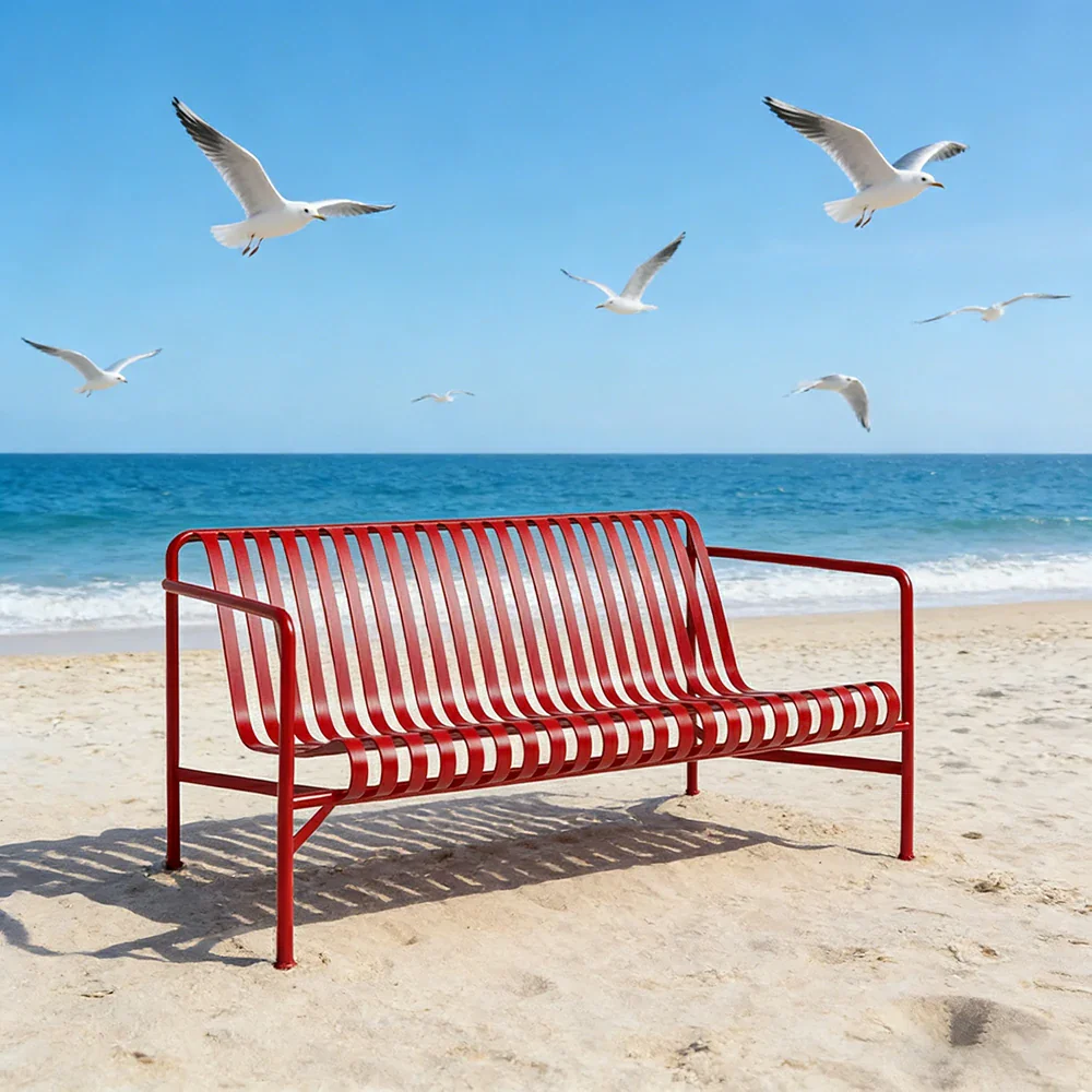 SOLARA Outdoor Metal Furniture Collection - Dining Table, Dining Chair & Lounger, Heavy-Duty Steel Frame, Weather-Resistant Finish - Red - Image 4