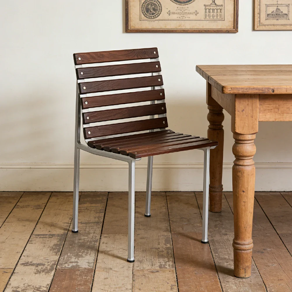SOLARA Outdoor Chair - Rust-Resistant Powder-Coated Frame - Solid Wood Slat Seat - Durable Patio & Balcony Seating - Image 2