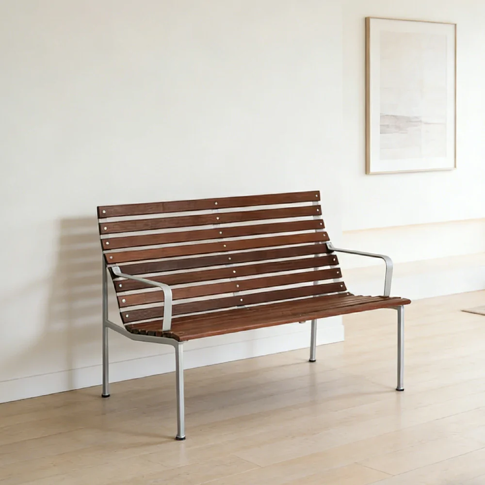 SOLARA Outdoor Lounge Bench - Rust-Resistant Powder-Coated Frame - Solid Wood Slat Seat - Durable Patio & Balcony Seating - Image 2